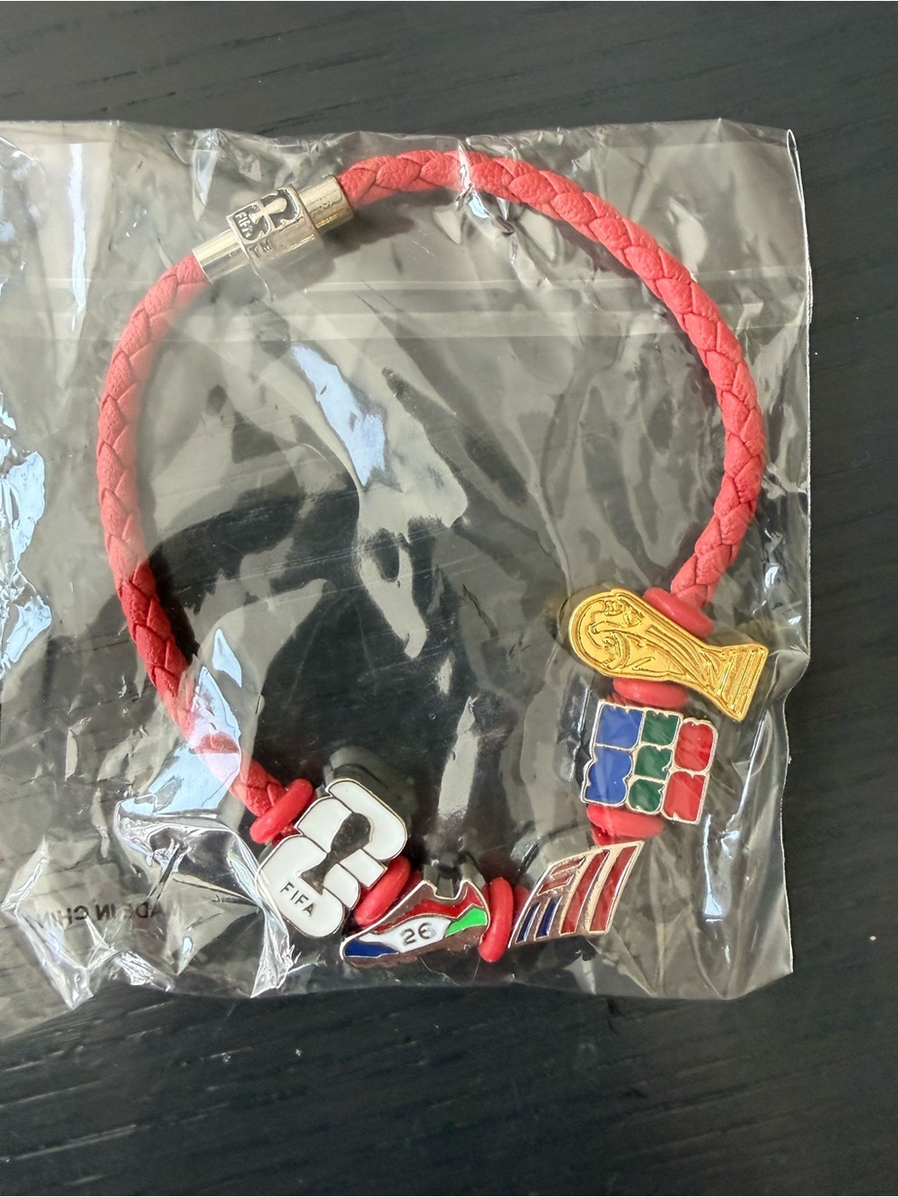 World Cup FIFA Red Braided Charm Bracelet with Multicolor Sports Charms